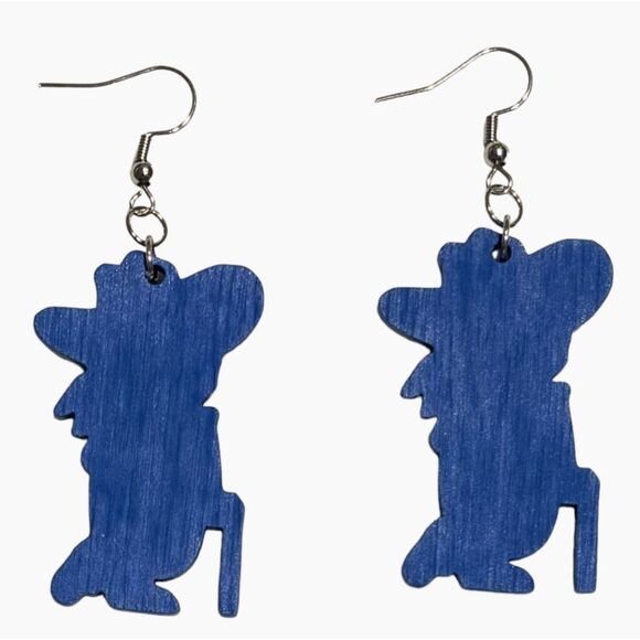 Wood Earrings - 1.75" x 1.15" Colonel Reb - Blue - E110-38 - Picture 1 of 1